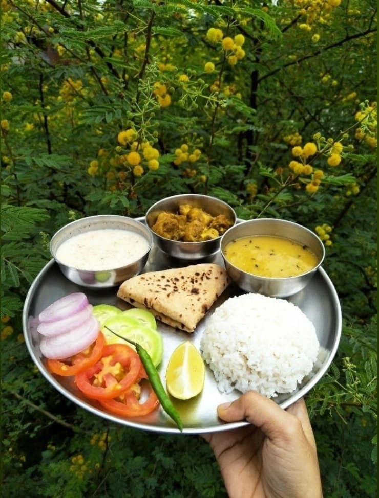दाल+चावल+5 रोटी +सब्ज़ी+ सलाद