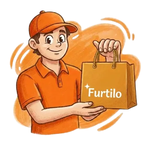 A hand holding a Furtilo-branded shopping bag
